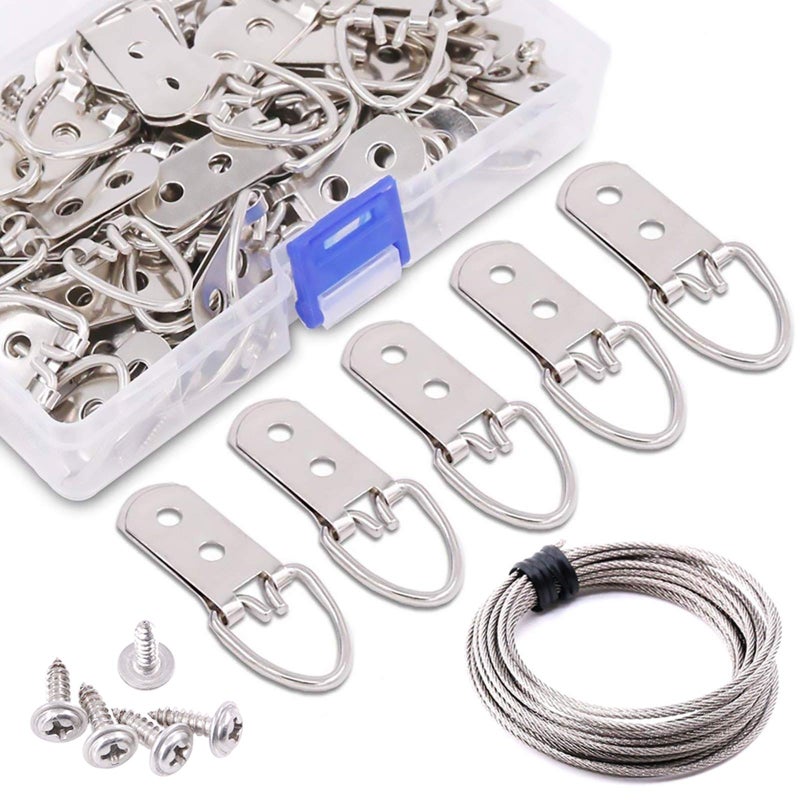 Rustark 60-Pcs Heavy Duty D Ring Picture Hangers Double Hole with Screws for Home Decoration Picture Hanging Solutions. - Image 1